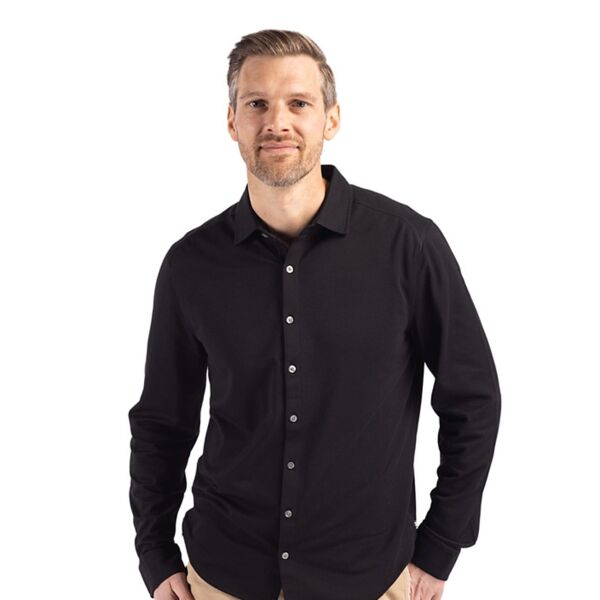 Cutter & Buck Advantage Tri-Blend Eco Soft Pique Long Sleeve Knitted Mens Button Down Thumbnail